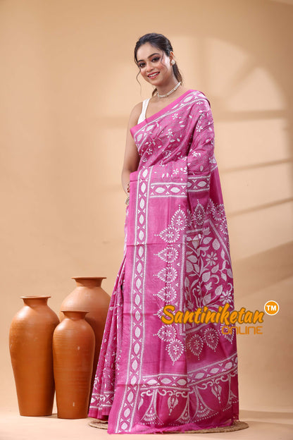 Pure Dye Tussar Silk Kantha Stitch Saree