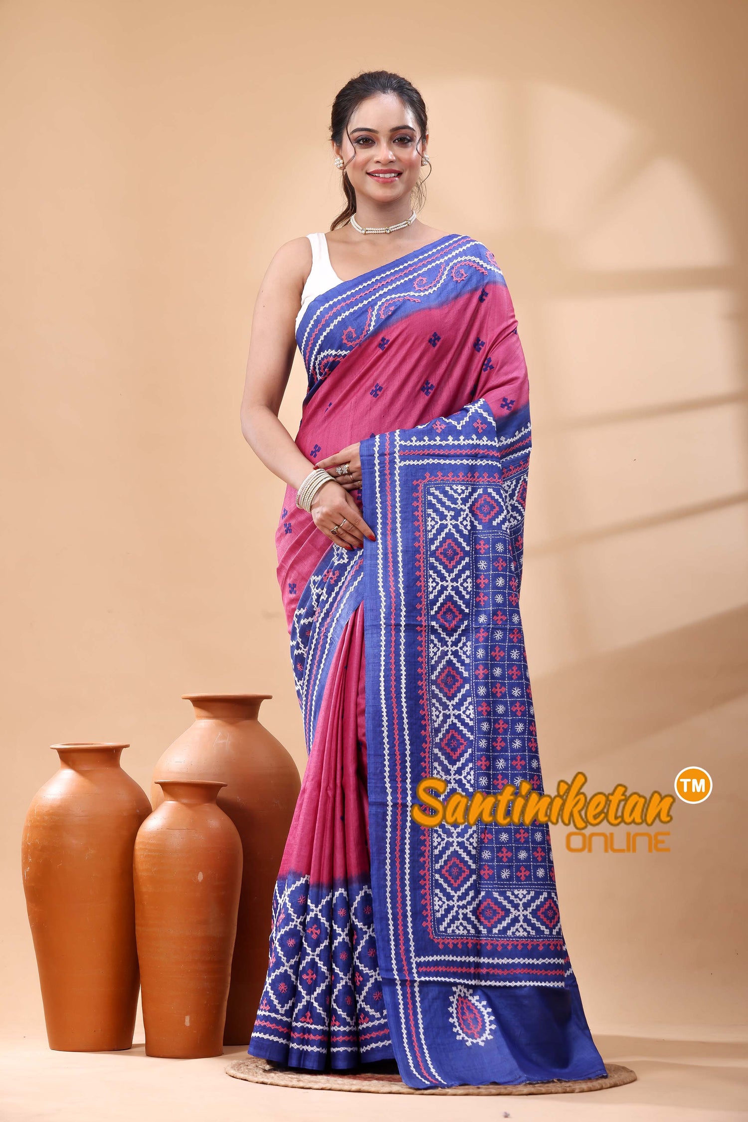 Pure Dye Tussar Silk Gujarati Stitch Saree