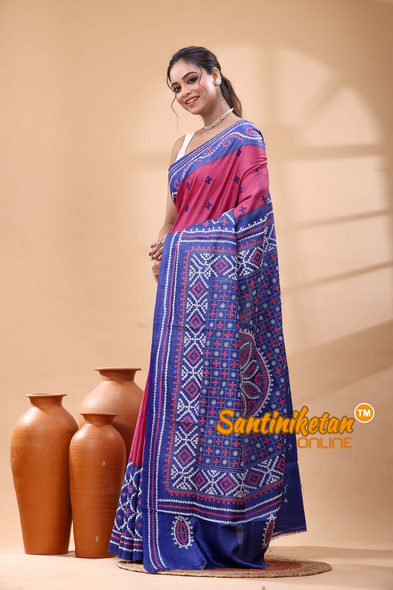 Pure Dye Tussar Silk Gujarati Stitch Saree