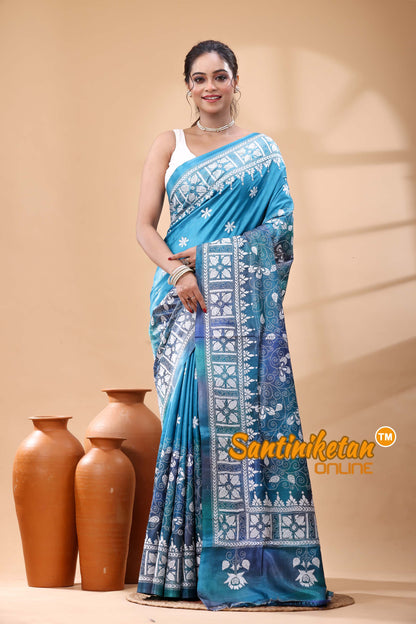 Pure Dye Tussar Silk Kantha Stitch Saree
