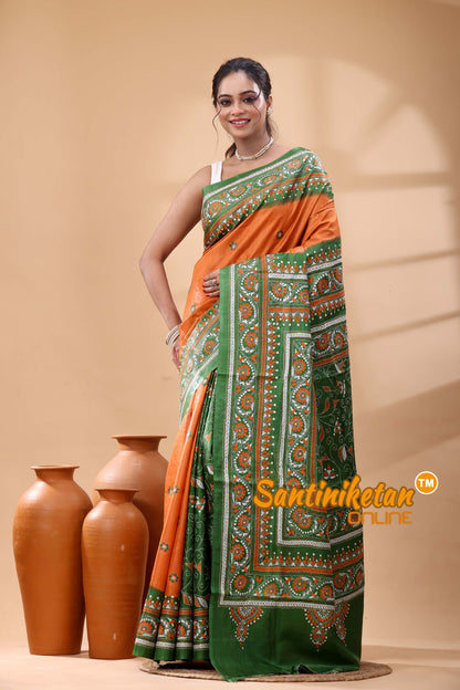 Pure Dye Tussar Silk Kantha Stitch Saree