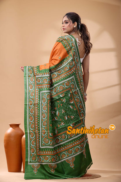 Pure Dye Tussar Silk Kantha Stitch Saree