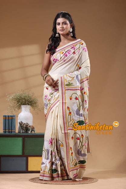 Tussar Silk Kantha Stitch Saree