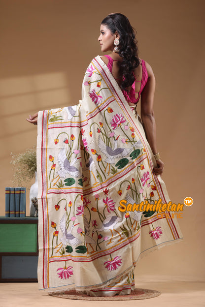 Tussar Silk Kantha Stitch Saree