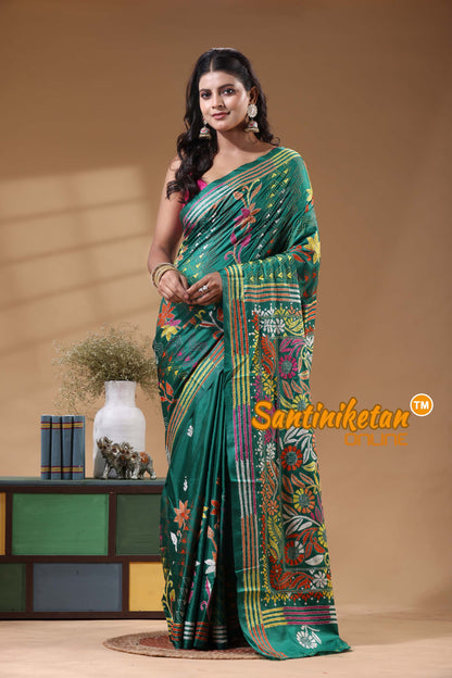 Bangalore Silk Kantha Stitch Saree
