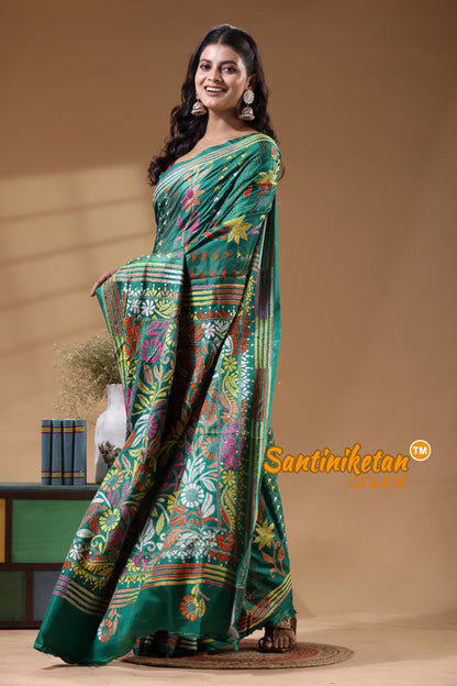 Bangalore Silk Kantha Stitch Saree