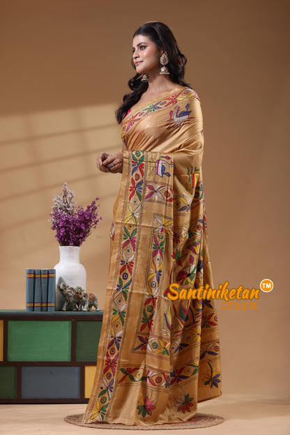 Bangalore Silk Kantha Stitch Saree