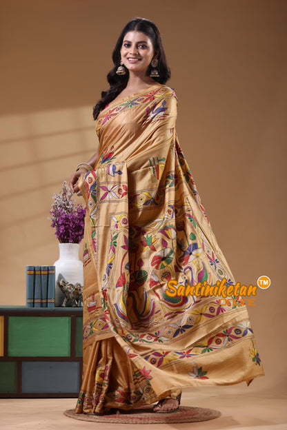 Bangalore Silk Kantha Stitch Saree