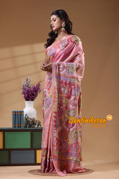Bangalore Silk Batik Kantha Stitch Saree