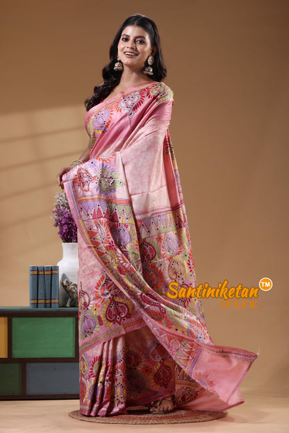 Bangalore Silk Batik Kantha Stitch Saree