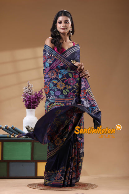 Bangalore Silk Kantha Stitch Saree