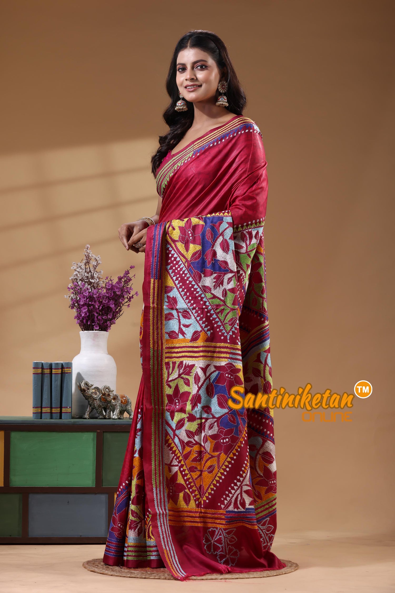 Bangalore Silk Batik Kantha Stitch Saree