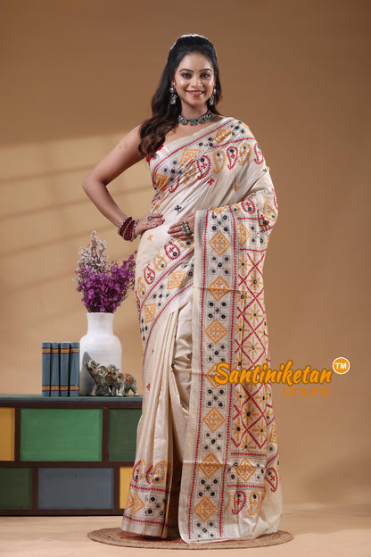 Pure Gachi Tussar Silk Gujarati Stitch Saree