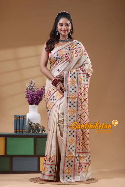Pure Gachi Tussar Silk Gujarati Stitch Saree