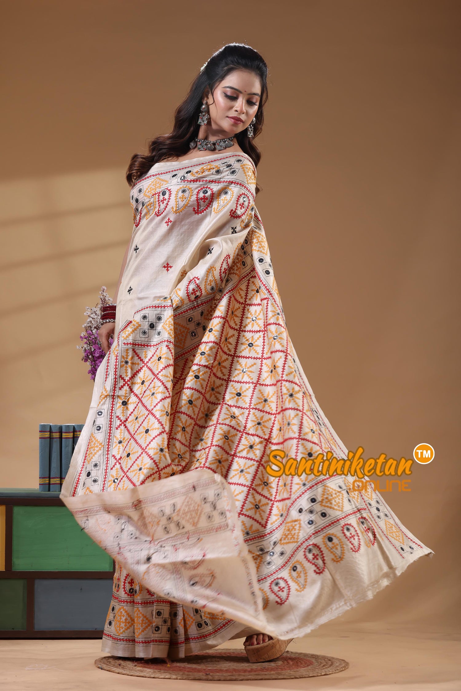Pure Gachi Tussar Silk Gujarati Stitch Saree