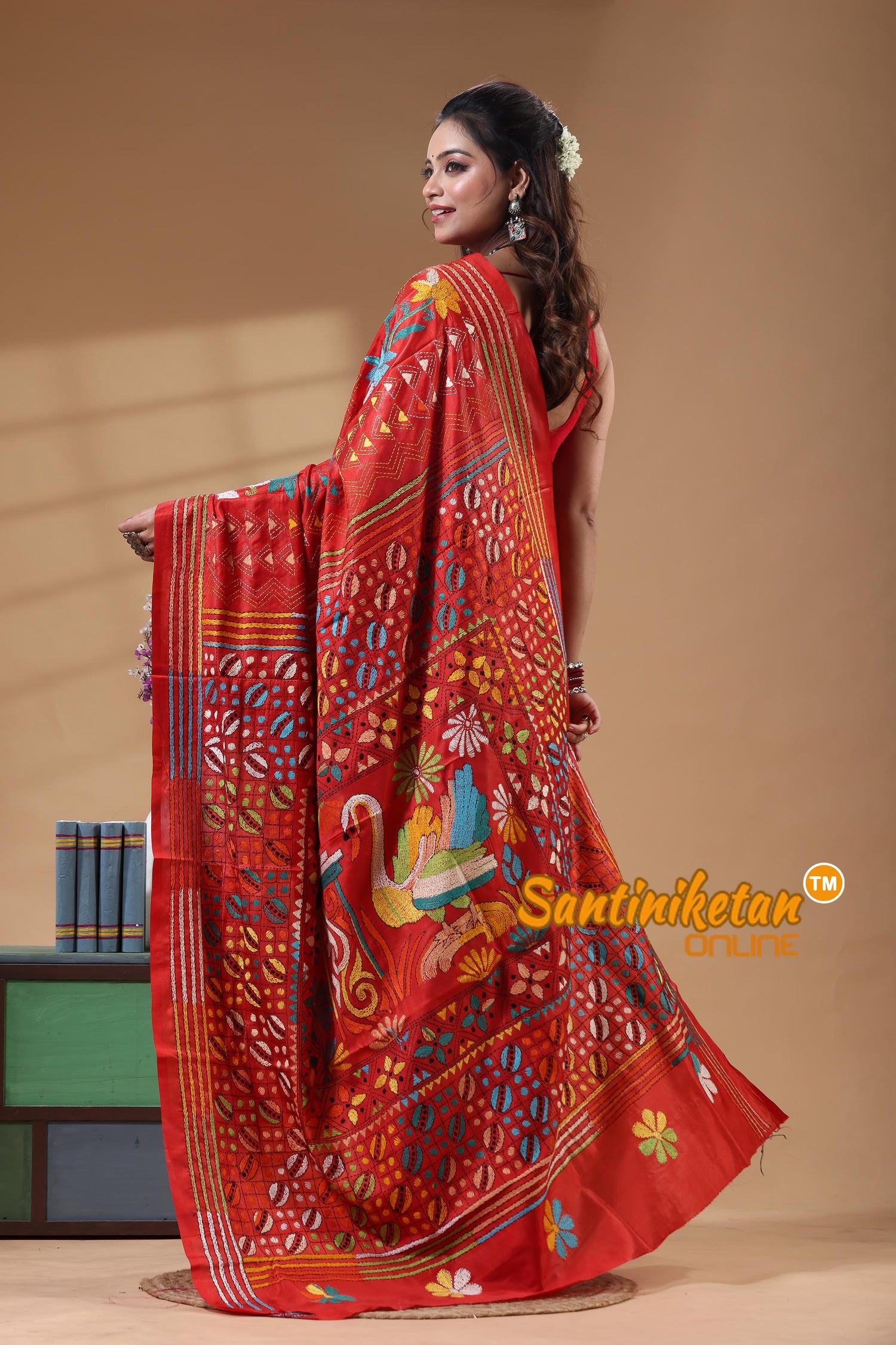 Bangalore Silk Kantha Stitch Saree