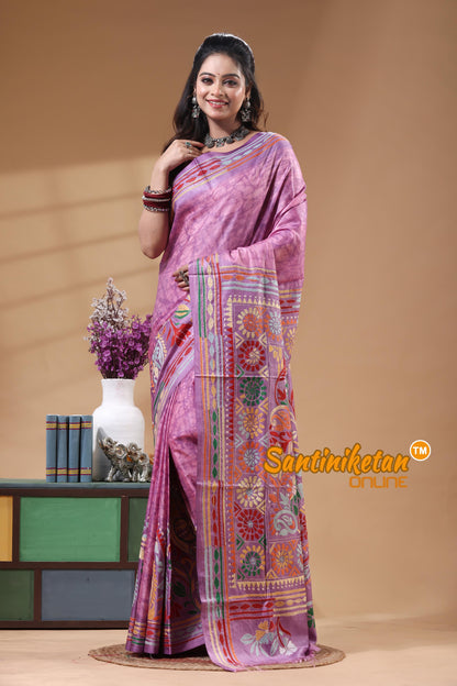 Bangalore Silk Batik Kantha Stitch Saree