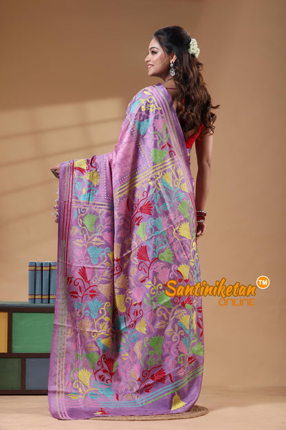 Bangalore Silk Batik Kantha Stitch Saree