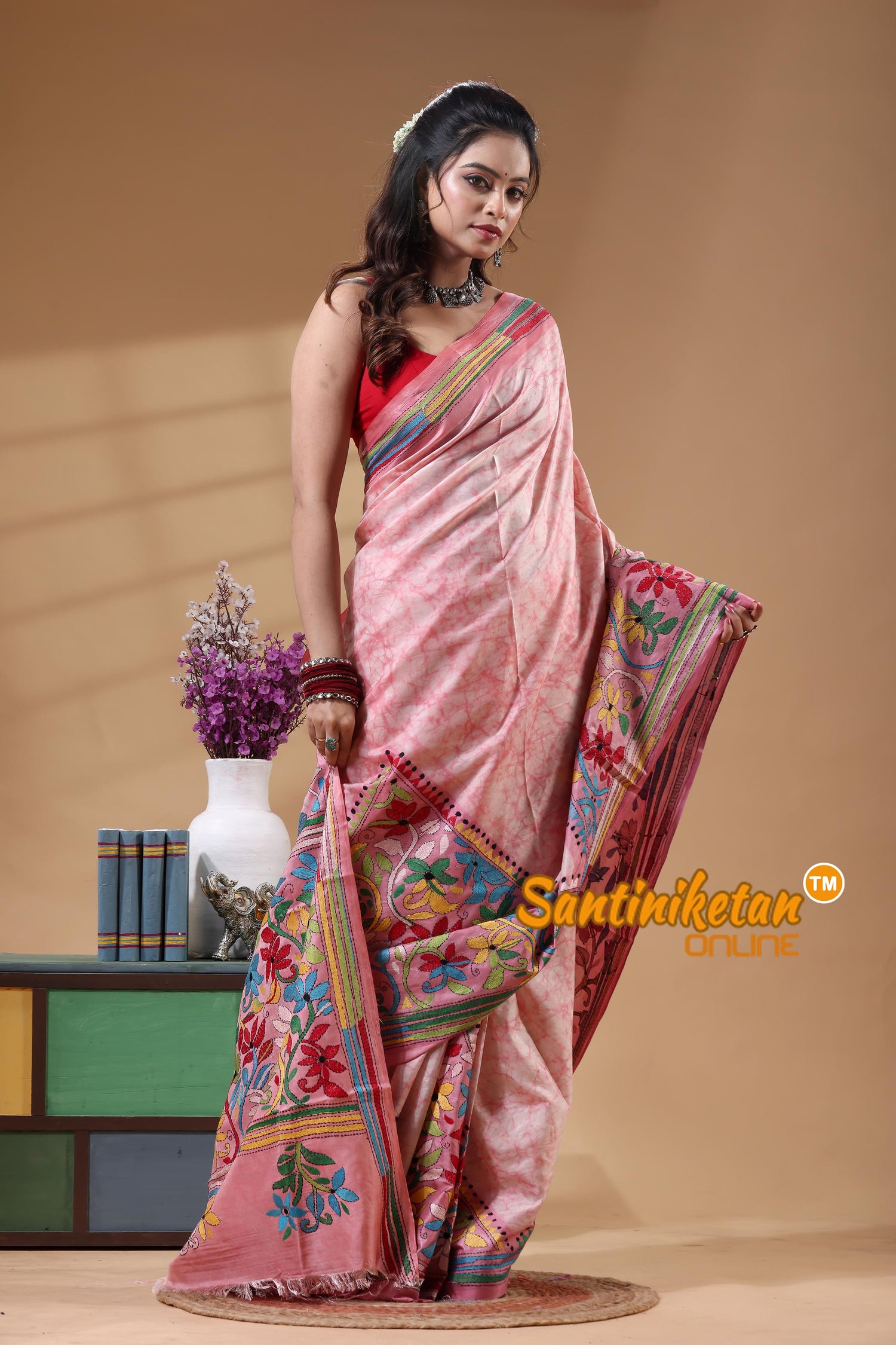 Bangalore Silk Batik Kantha Stitch Saree