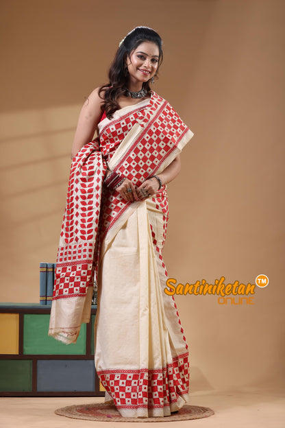 Tussar Silk Kantha Stitch Saree