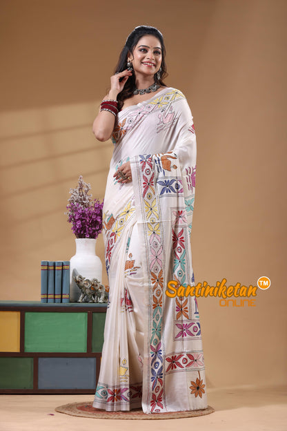 Bangalore Silk Kantha Stitch Saree