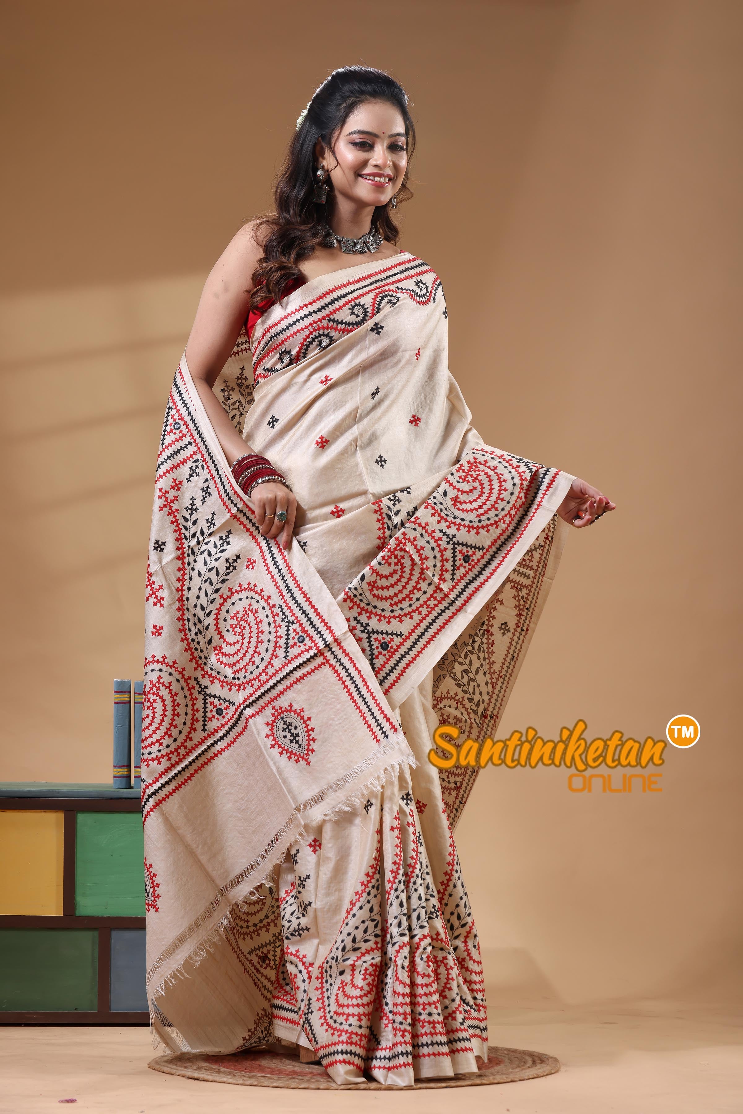 Tussar Silk Gujrati Stitch Saree