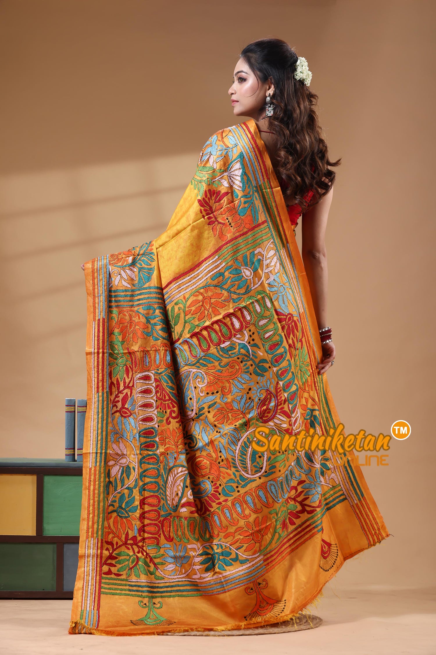 Bangalore Silk Batik Kantha Stitch Saree
