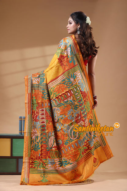 Bangalore Silk Batik Kantha Stitch Saree