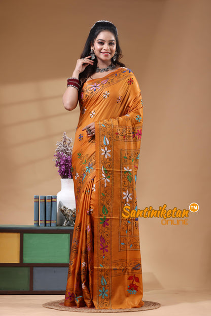 Bangalore Silk Kantha Stitch Saree