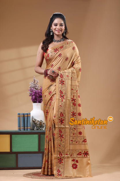 Bangalore Silk Kantha Stitch Saree
