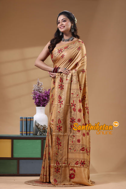 Bangalore Silk Kantha Stitch Saree