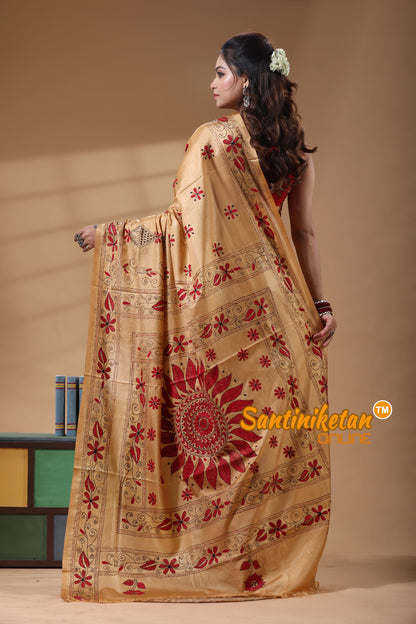 Bangalore Silk Kantha Stitch Saree