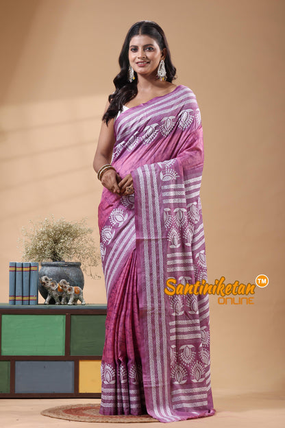 Bangalore Silk Batik Kantha Stitch Saree