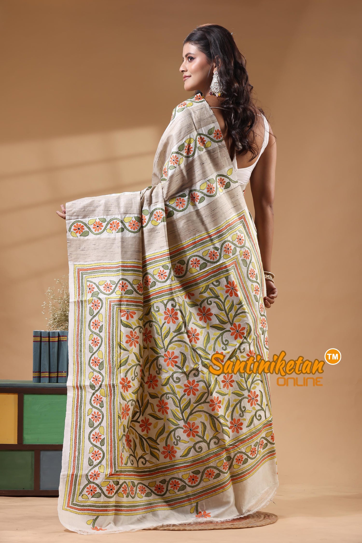 Bishnupuri (Katan) Silk Kantha Stitch Saree