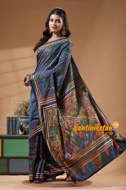 Bangalore Silk Kantha Stitch Saree