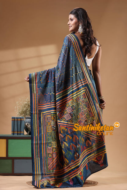 Bangalore Silk Kantha Stitch Saree