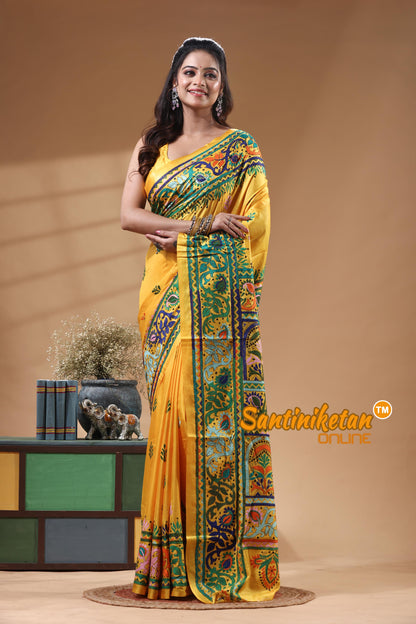 Bangalore Silk Kantha Stitch Saree