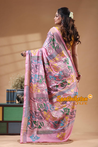 Bangalore Silk Kantha Stitch Saree