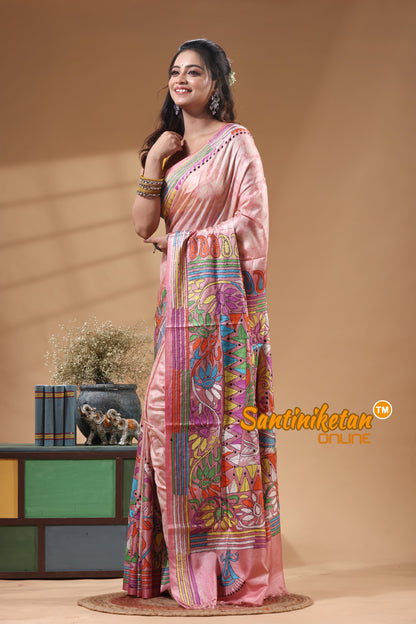 Bangalore Silk Batik Kantha Stitch Saree