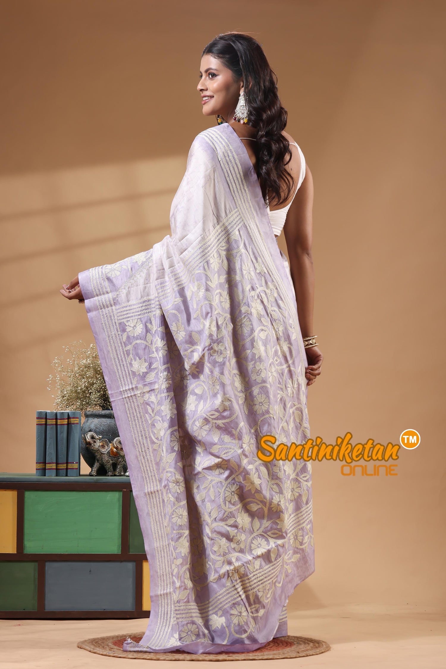 Bangalore Silk Batik Kantha Stitch Saree