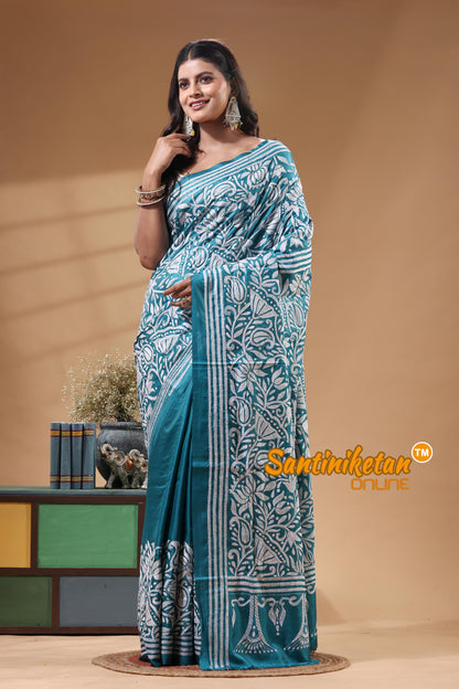Bangalore Silk Kantha Stitch Saree
