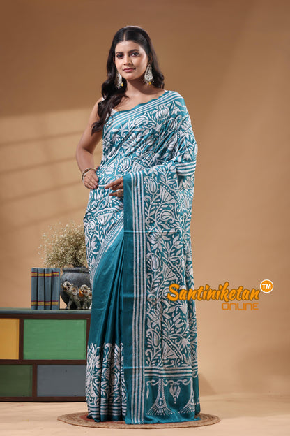Bangalore Silk Kantha Stitch Saree