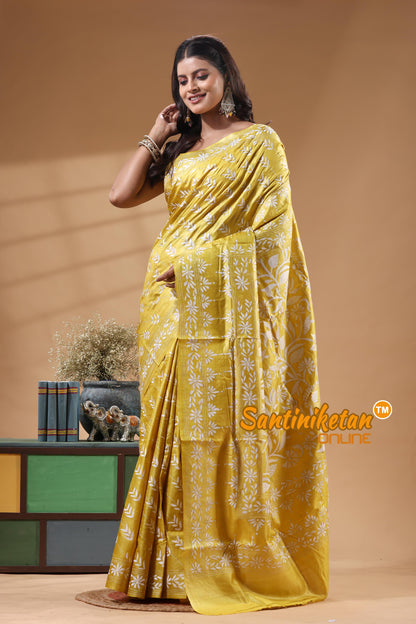 Pure Gachi Dye Tussar Silk Kantha Stitch Saree