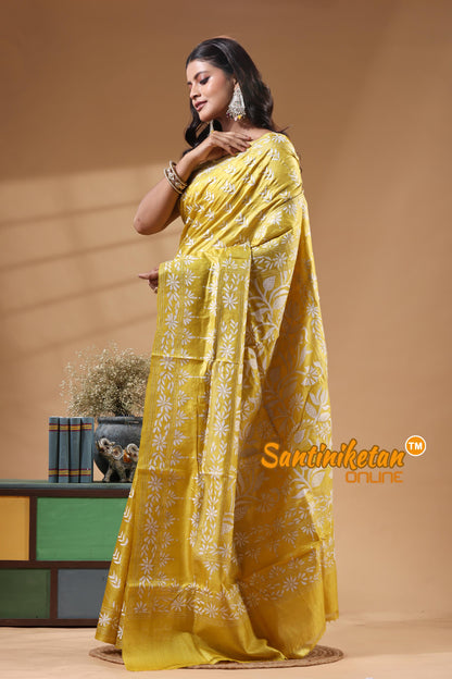 Pure Gachi Dye Tussar Silk Kantha Stitch Saree
