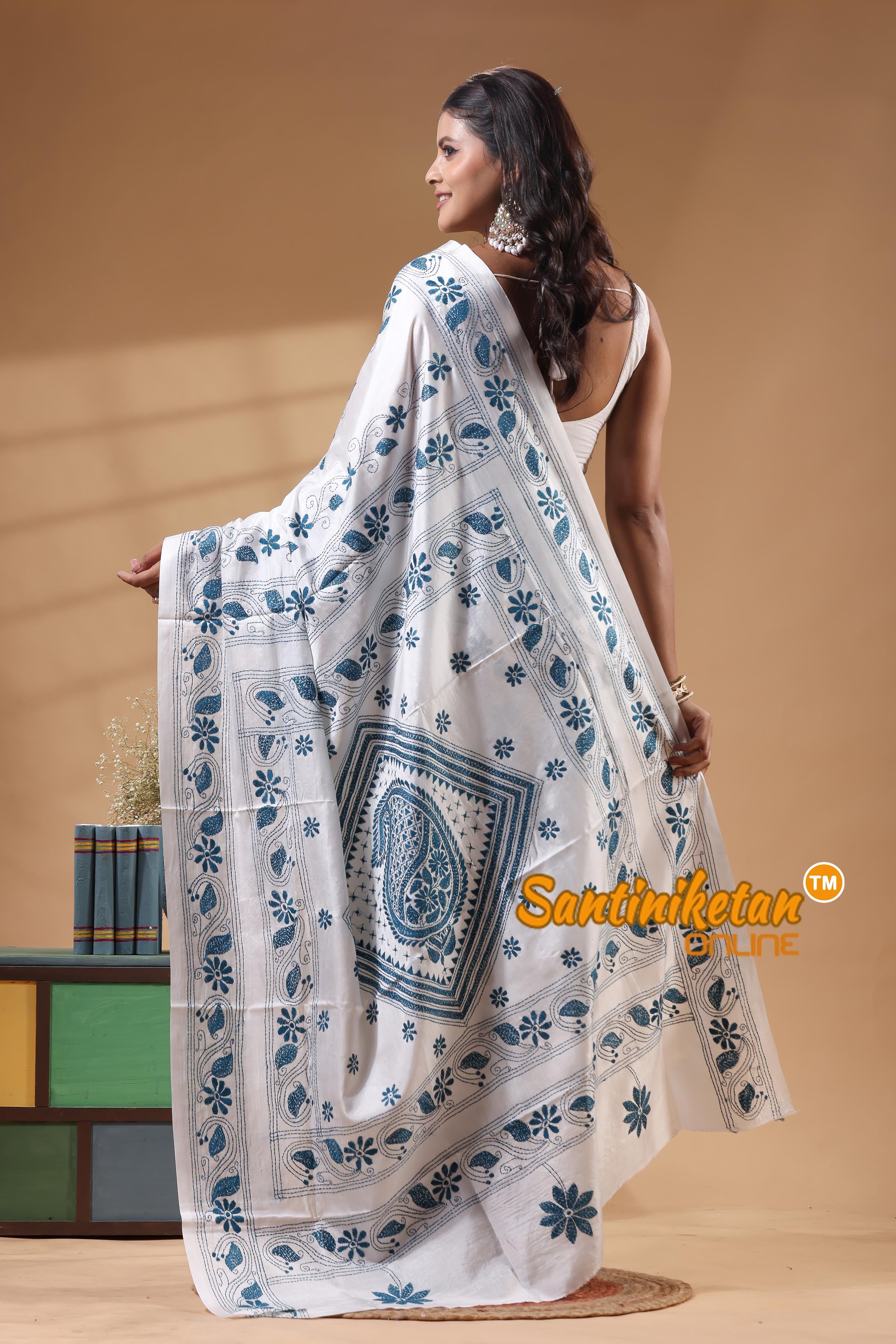 Bangalore Silk Kantha Stitch Saree