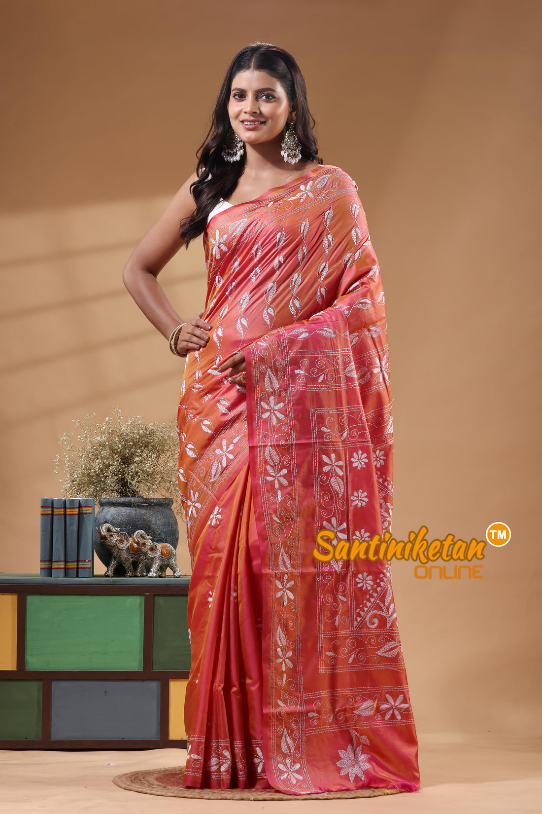 Bangalore Silk Kantha Stitch Saree