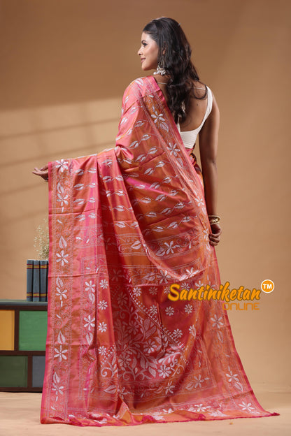 Bangalore Silk Kantha Stitch Saree