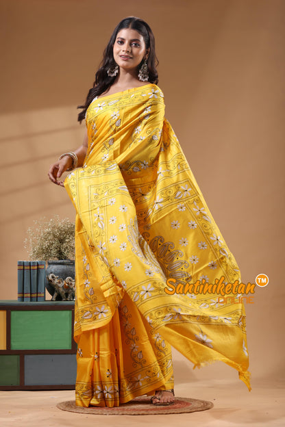 Bangalore Silk Kantha Stitch Saree