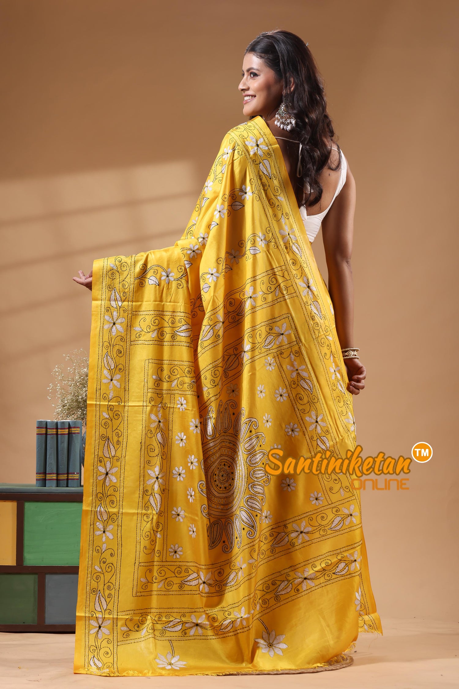 Bangalore Silk Kantha Stitch Saree
