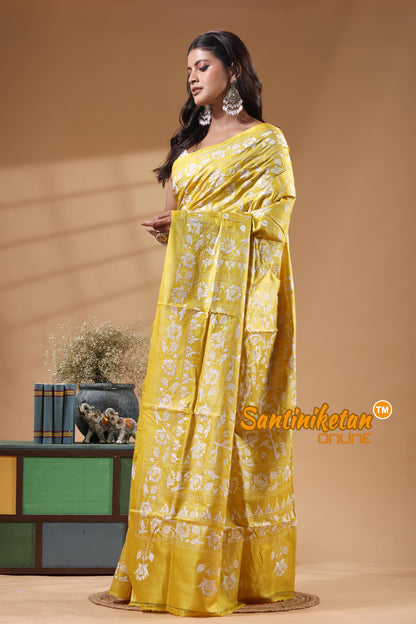 Pure Gachi Dye Tussar Silk Kantha Stitch Saree